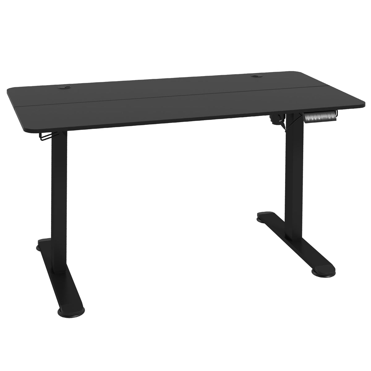 Table de bureau électrique réglable en hauteur 140x70x72-116 cm Steh-Sitz Schreibtisch avec anti-collision, stockage et cadre en acier noir