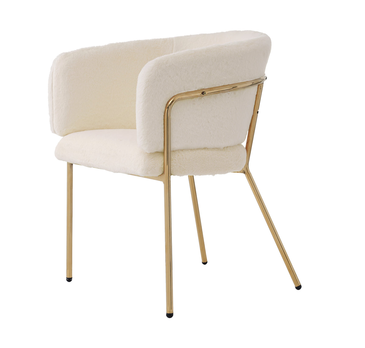 Chaise de loisirs individuelle en imitation de velours de lapin Chaise élégante à quatre pieds en métal beige pour salon chambre à coucher et salle à manger