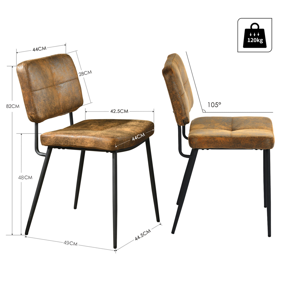 Ensemble de salle à manger comprenant une table extensible et 6 chaises de salle à manger industrielles en suédine