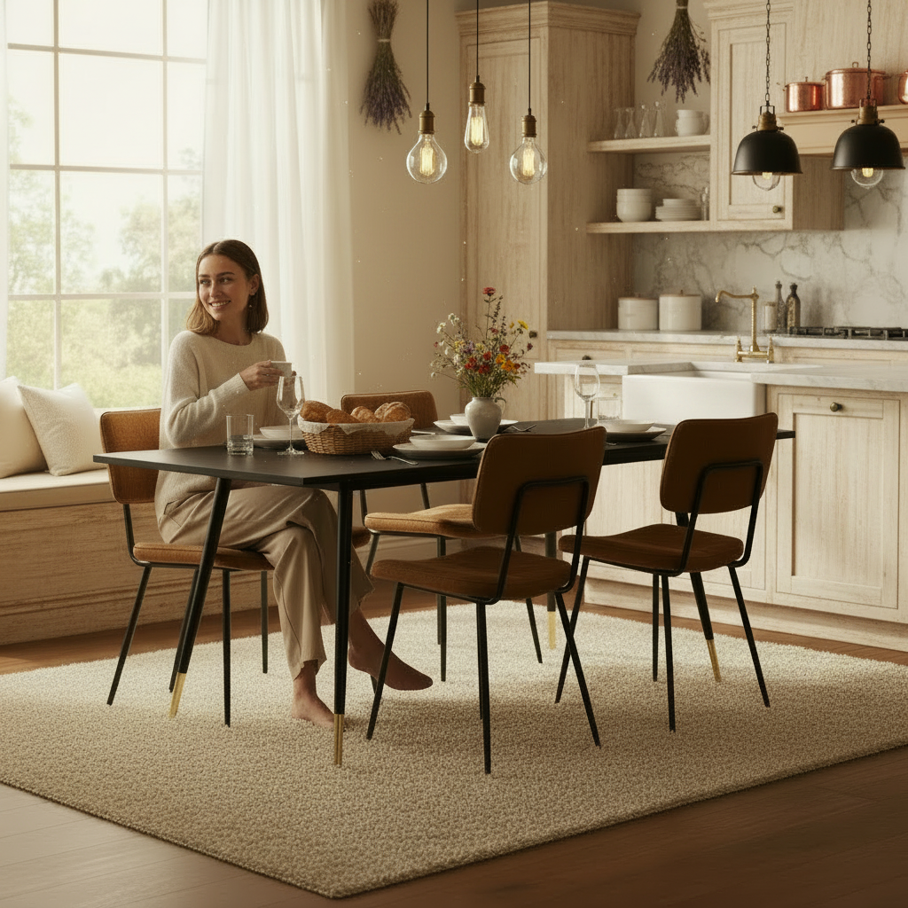 Ensemble de salle à manger comprenant une table extensible et 4 chaises en suédine avec assises rembourrées