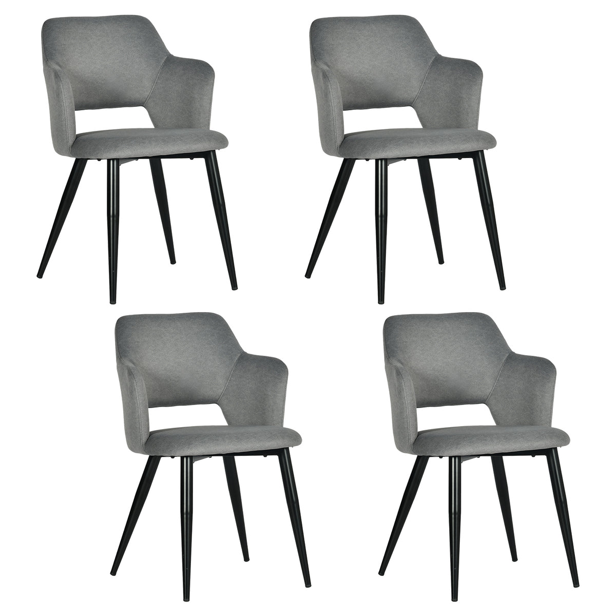 Lot de 4 chaises de salle à manger scandinaves avec accoudoirs en tissu résistant aux animaux et assise rembourrée, gris - AKANJI CC