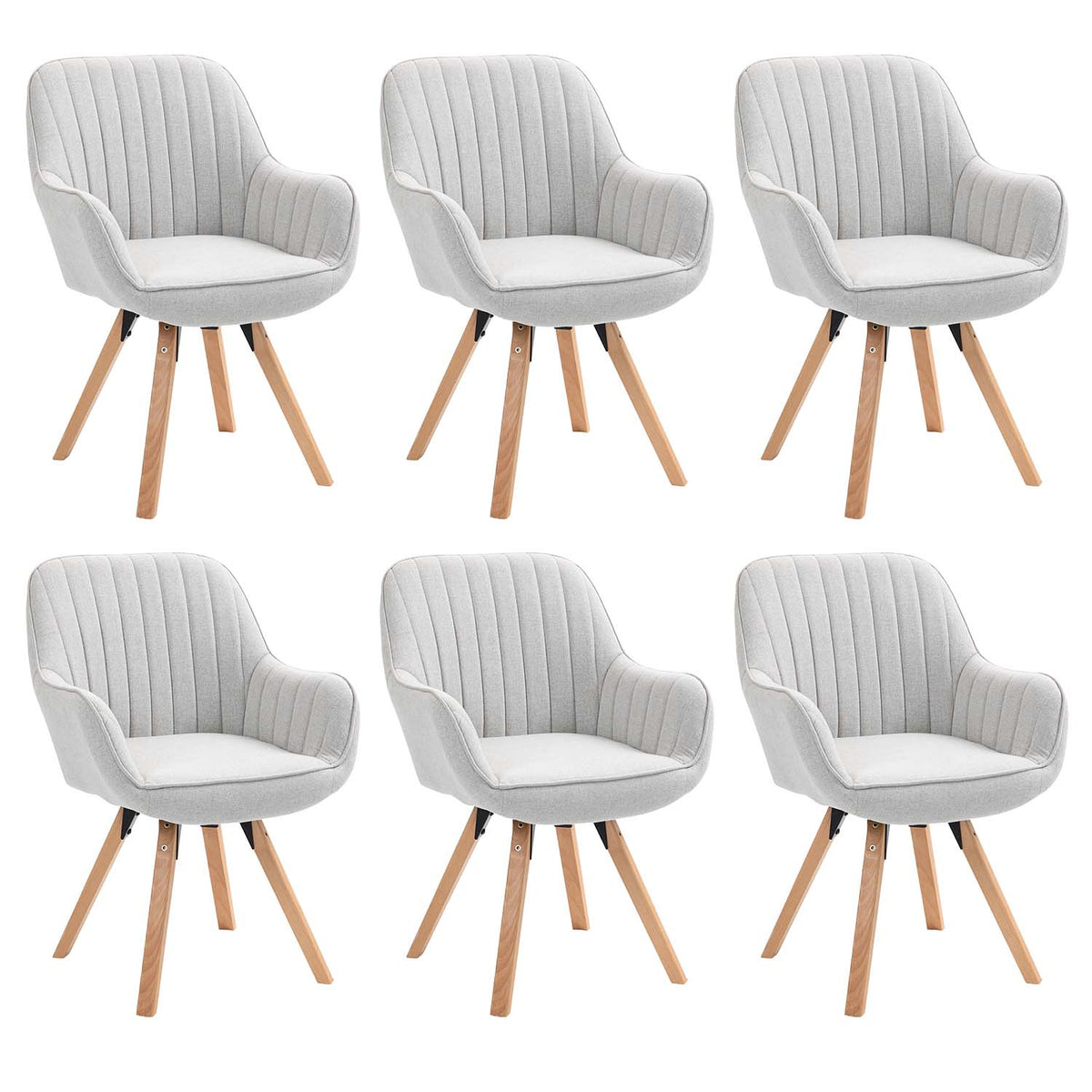 Lot de 6 chaises de salle à manger confortables en tissu beige pivotantes 360° - CARSON FABRIC BEIGE 6PCS