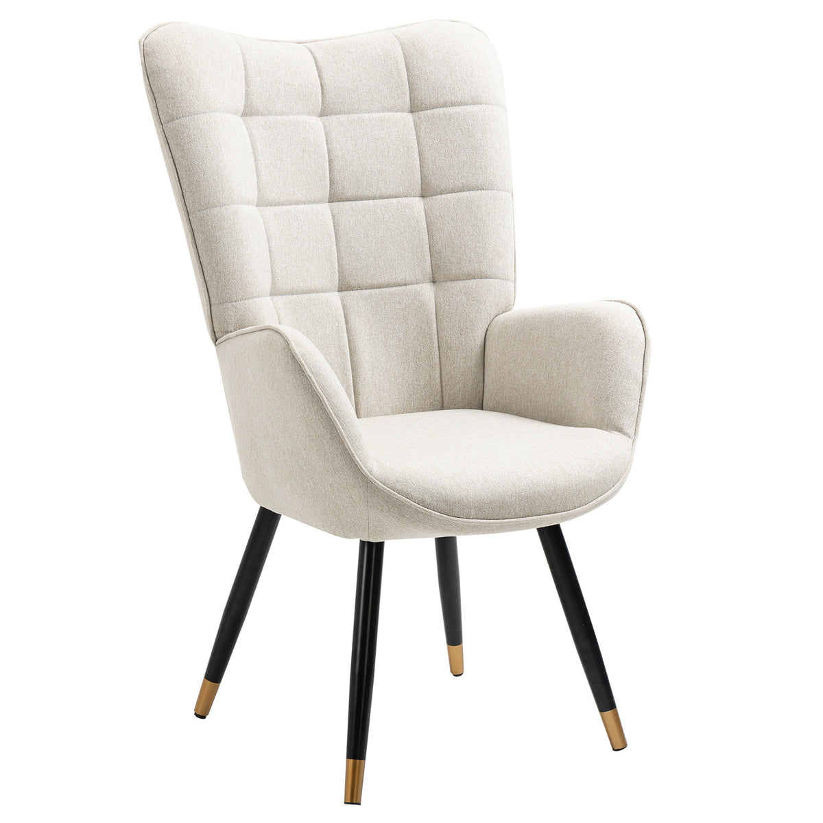 Scandinavian armchair with armrests in beige fabric with stitching - Funkel