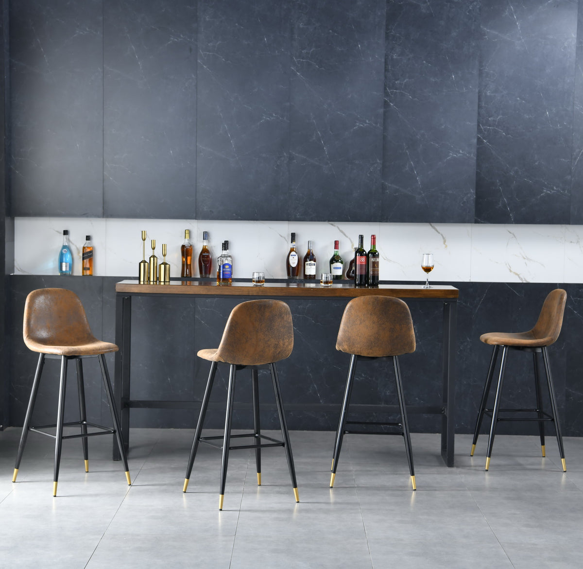Set of 2 industrial bar stools with suede back - CHARLTON BAR
