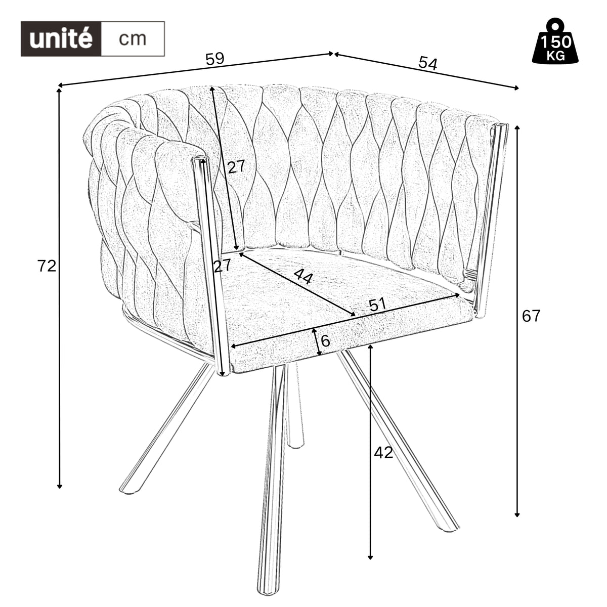Lot de 6 chaises pivotantes de salle à manger en velours beige avec pieds en métal doré