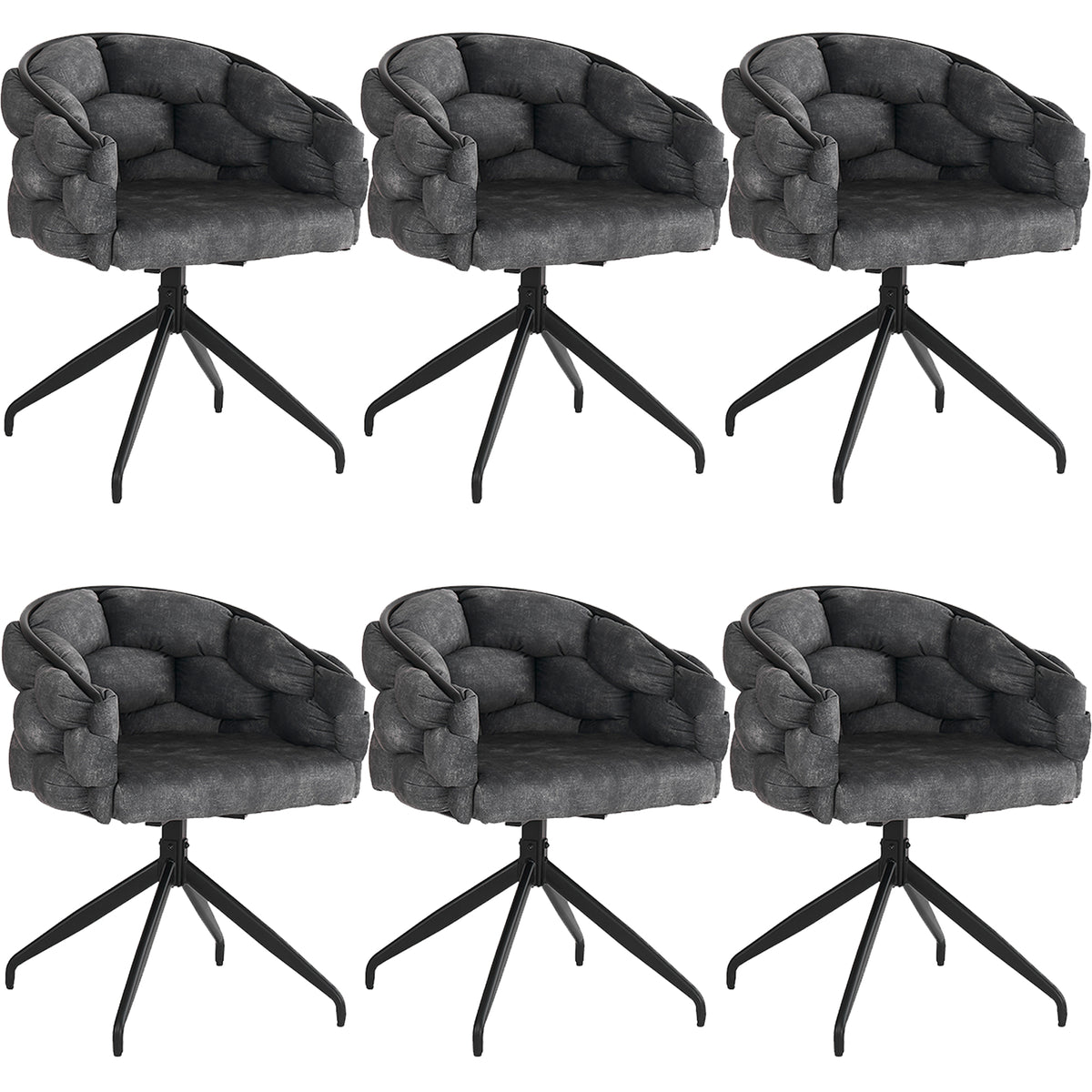 Lot de 6 Gris chaises de luxe en velours 360° pivotantes Chaises ergonomiques modernes à dossier pour salon salle à manger et dressing
