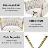 Lot de 6 chaises pivotantes de salle à manger en velours beige avec pieds en métal doré