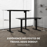 Table de bureau électrique réglable en hauteur 140x70x72-116 cm Steh-Sitz Schreibtisch avec anti-collision, stockage et cadre en acier noir