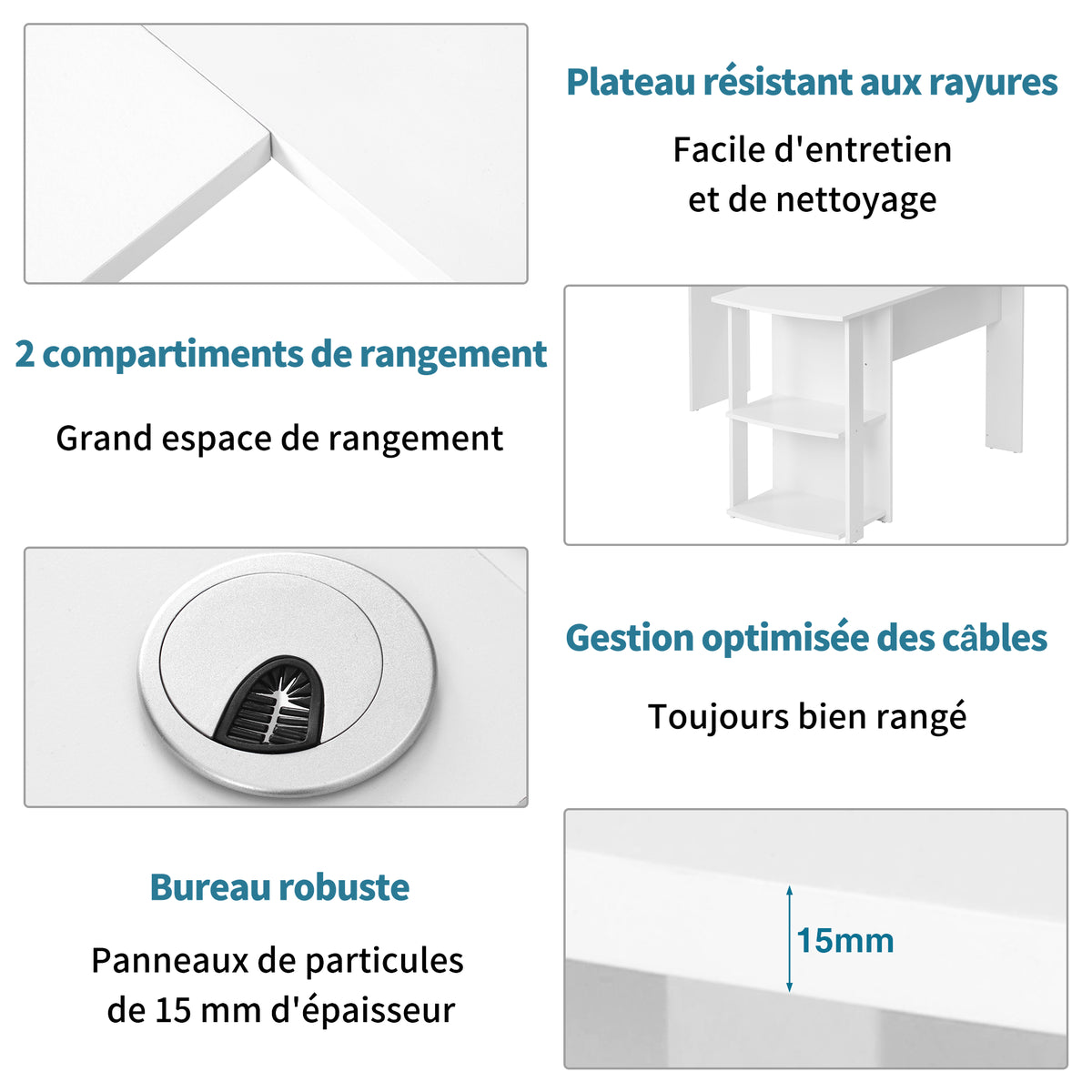 Eckschreibtisch L-forme 140x140x75 cm Computertisch avec 2 étagères, tabletop en contreplaqué blanc pour bureau à domicile