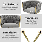 Lot de 6 chaises pivotantes de salle à manger en velours gris avec pieds en métal doré