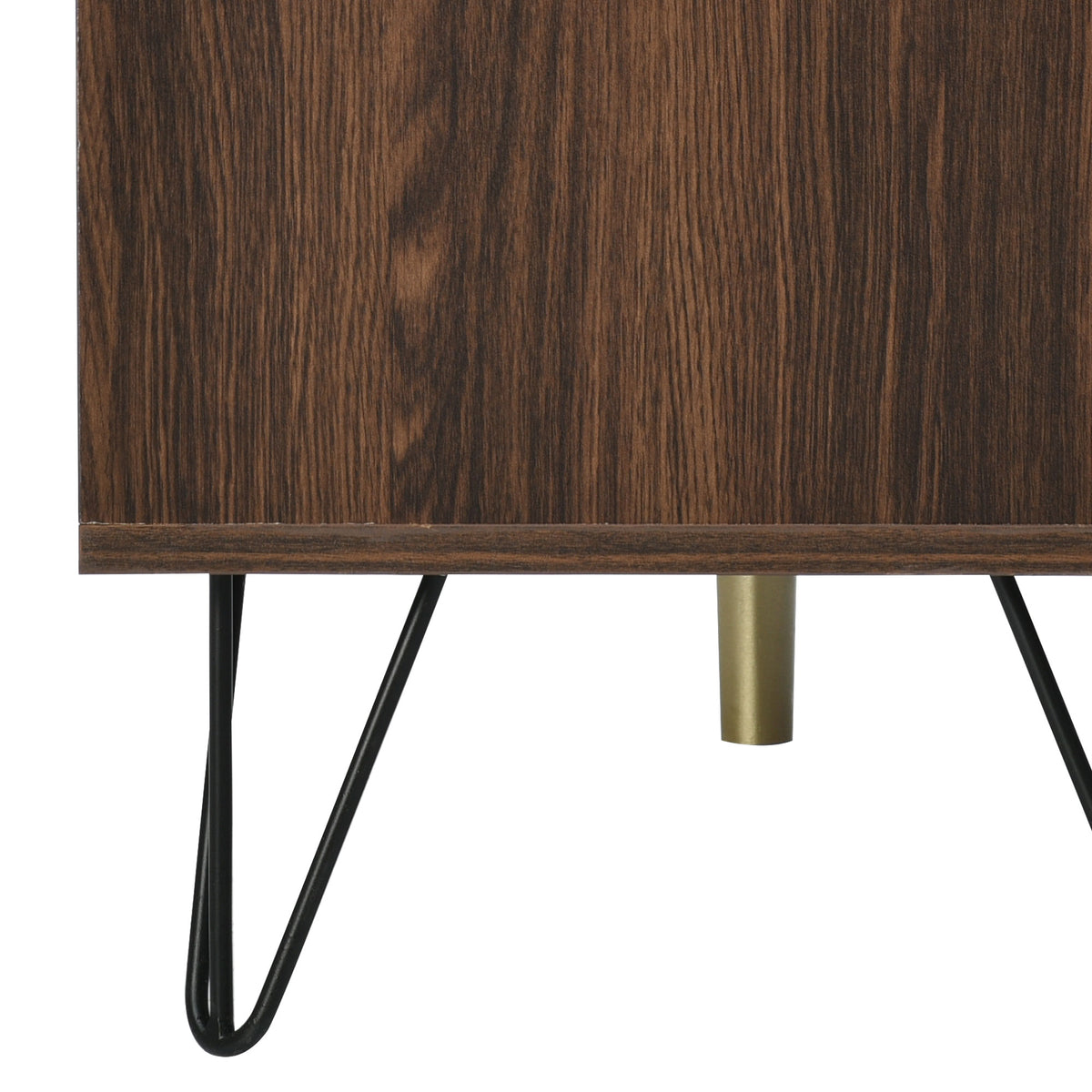 Sideboard exclusif 120x38x76,5 cm à 3 portes en placage de bois massif, griffes dorées et pieds en fer, idéal pour salon et salle à manger