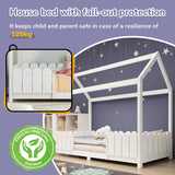 Children's cabin 90x200 cm white in solid wood with safety barriers and slatted box spring (without mattresses)