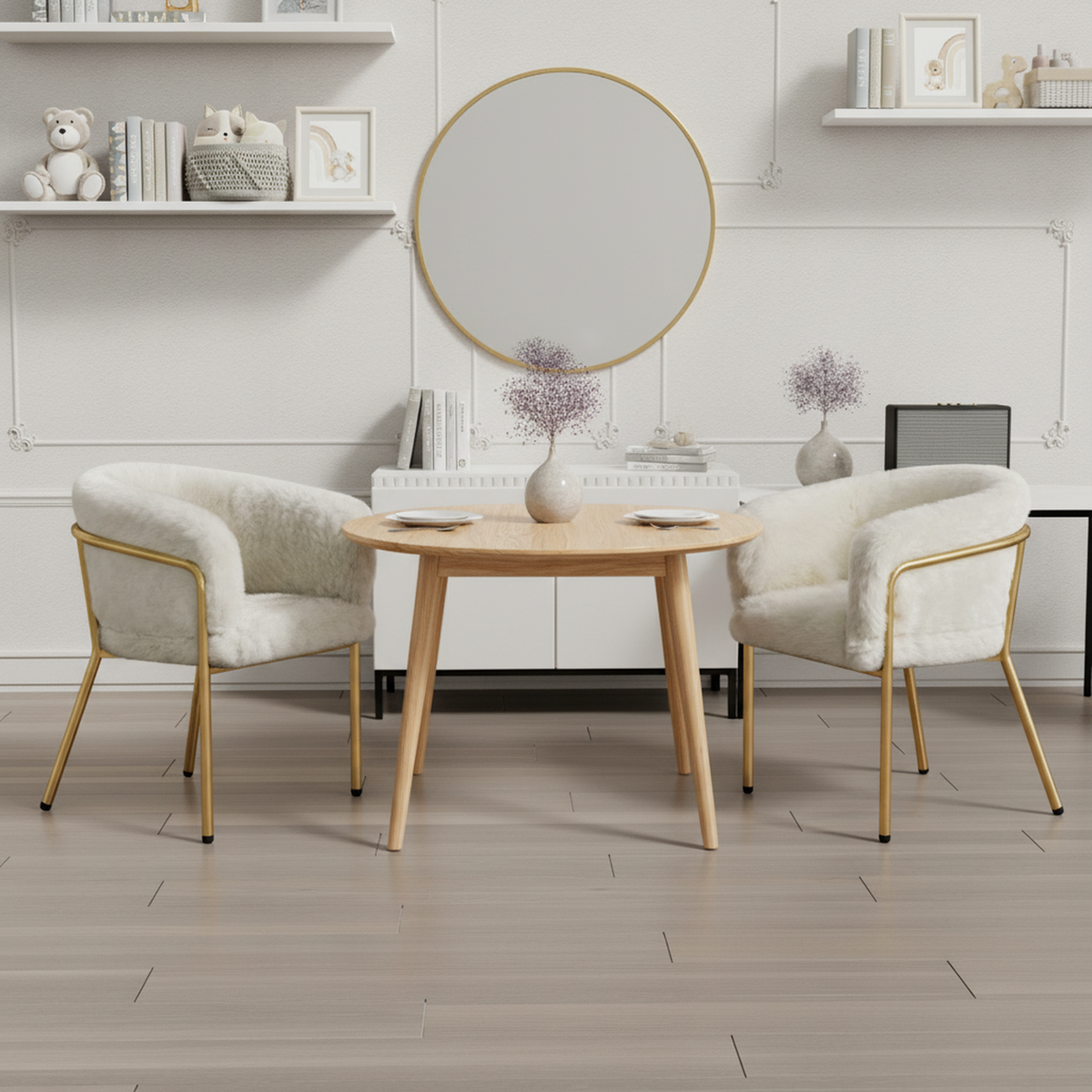 Lot de 2 chaise de loisirs individuelle en imitation de velours de lapin Chaise élégante à quatre pieds en métal beige pour salon chambre à coucher et salle à manger