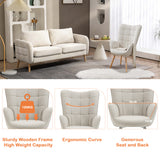 Fauteuil scandinave avec accoudoirs en tissu beige à surpiqûres - FUNKEL