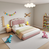 Gepolstertes Kinderbett 90×200 cm mit LED, in rosa Samt mit verstellbarem Kopfteil und Lattenrost (ohne Matratze)