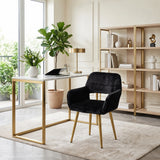 Chaise de salle à manger de style scandinave en fausse fourrure noire avec pieds en métal doré
