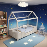 Children's cabin 90x200 cm white in solid wood with safety barriers and slatted box spring (without mattresses)