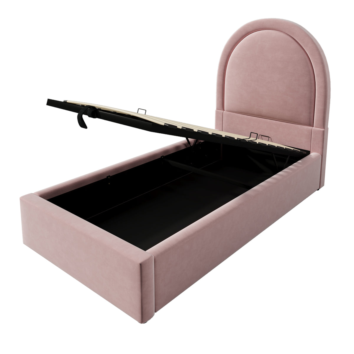 Lit enfant rembourré 90×190 cm (sans matelas) en velours rose avec tête de lit arquée