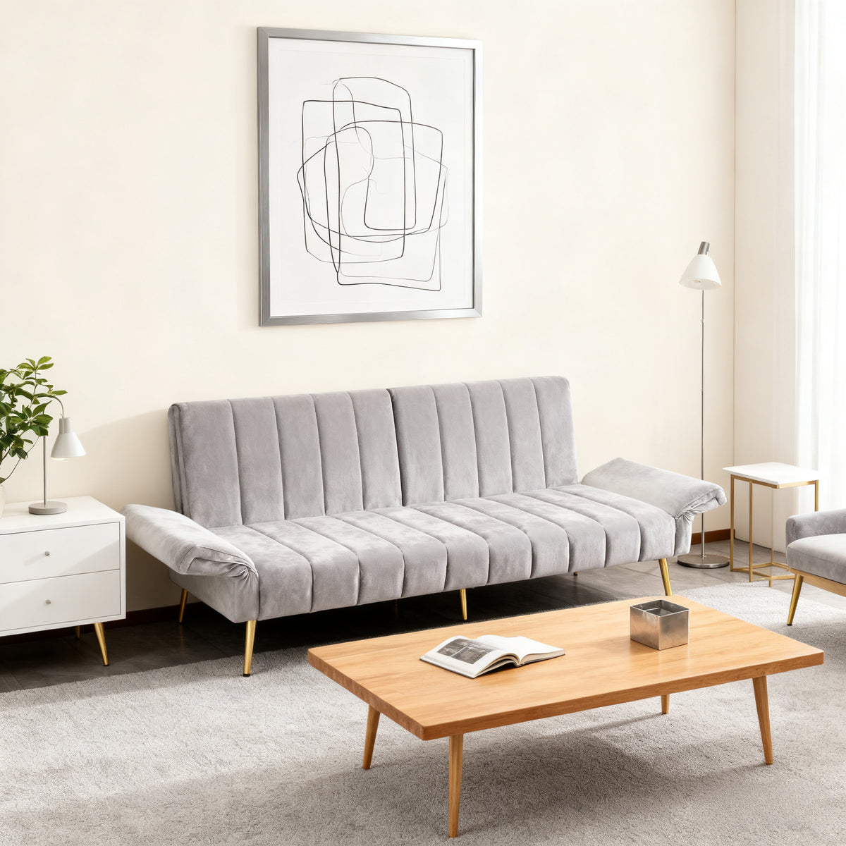 Sofa-lit pliant moderne en velours 183x76x75 cm â€?Réglable en 5 angles, pieds métalliques, idéal pour salon et chambre d’invités