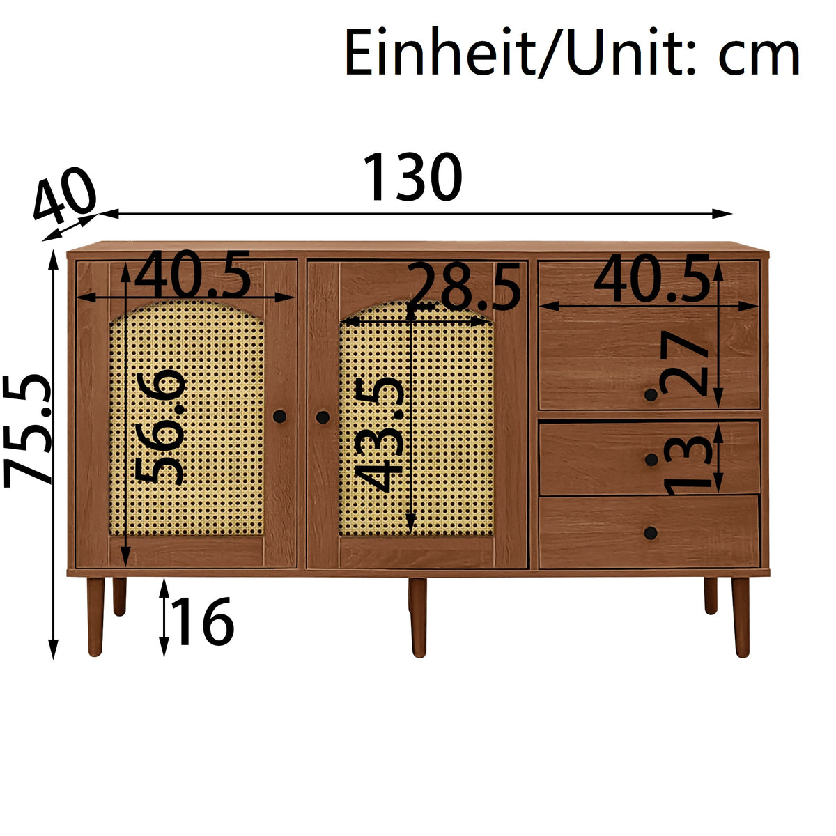 Wooden Buffet Campaign Style With Canning Doors, adjustable shelves and drawers 130 × 75.5 × 40 cm