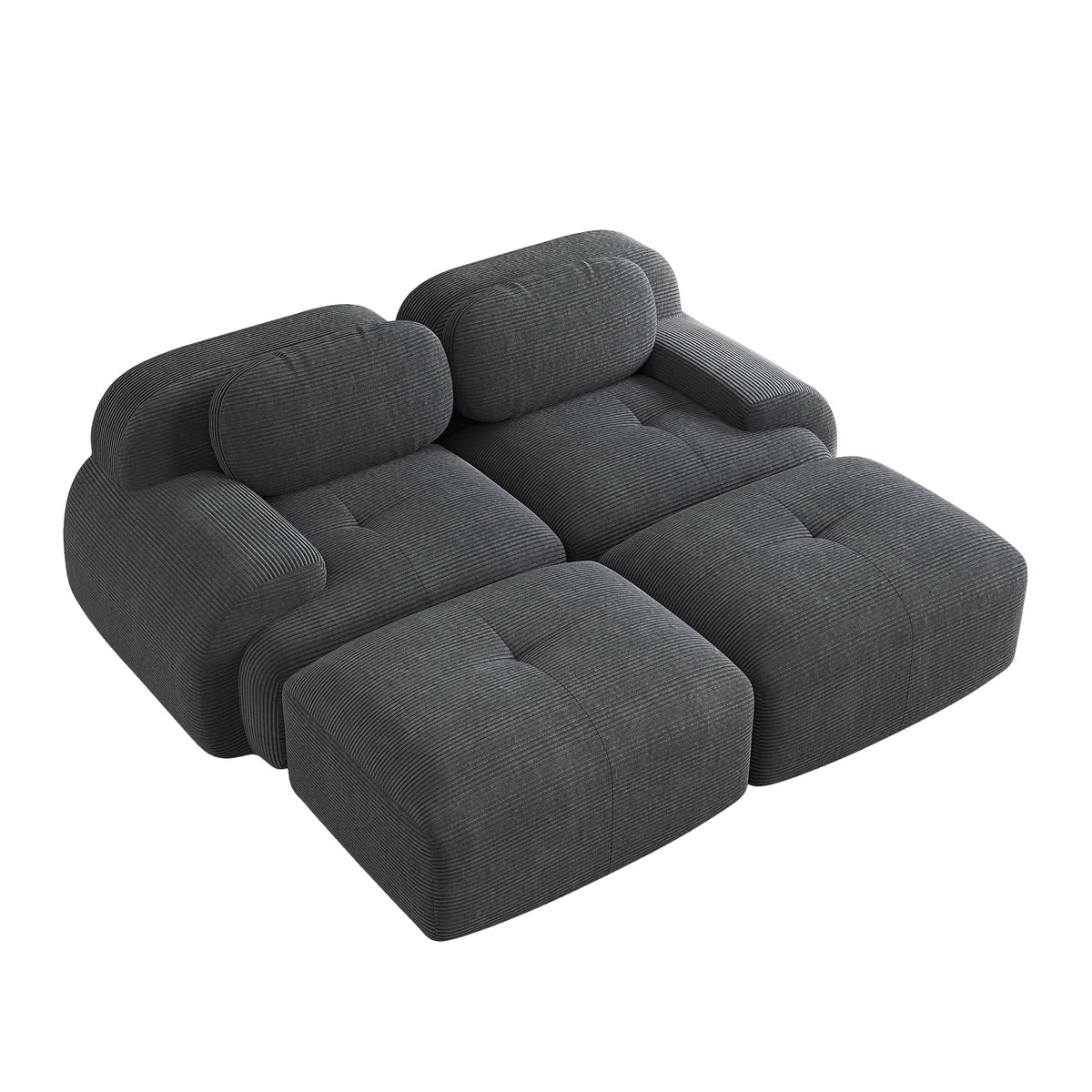 2-seater sofa bed in dark gray fabric with side pockets, modern convertible sofa