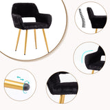 Chaise de salle à manger de style scandinave en fausse fourrure noire avec pieds en métal doré