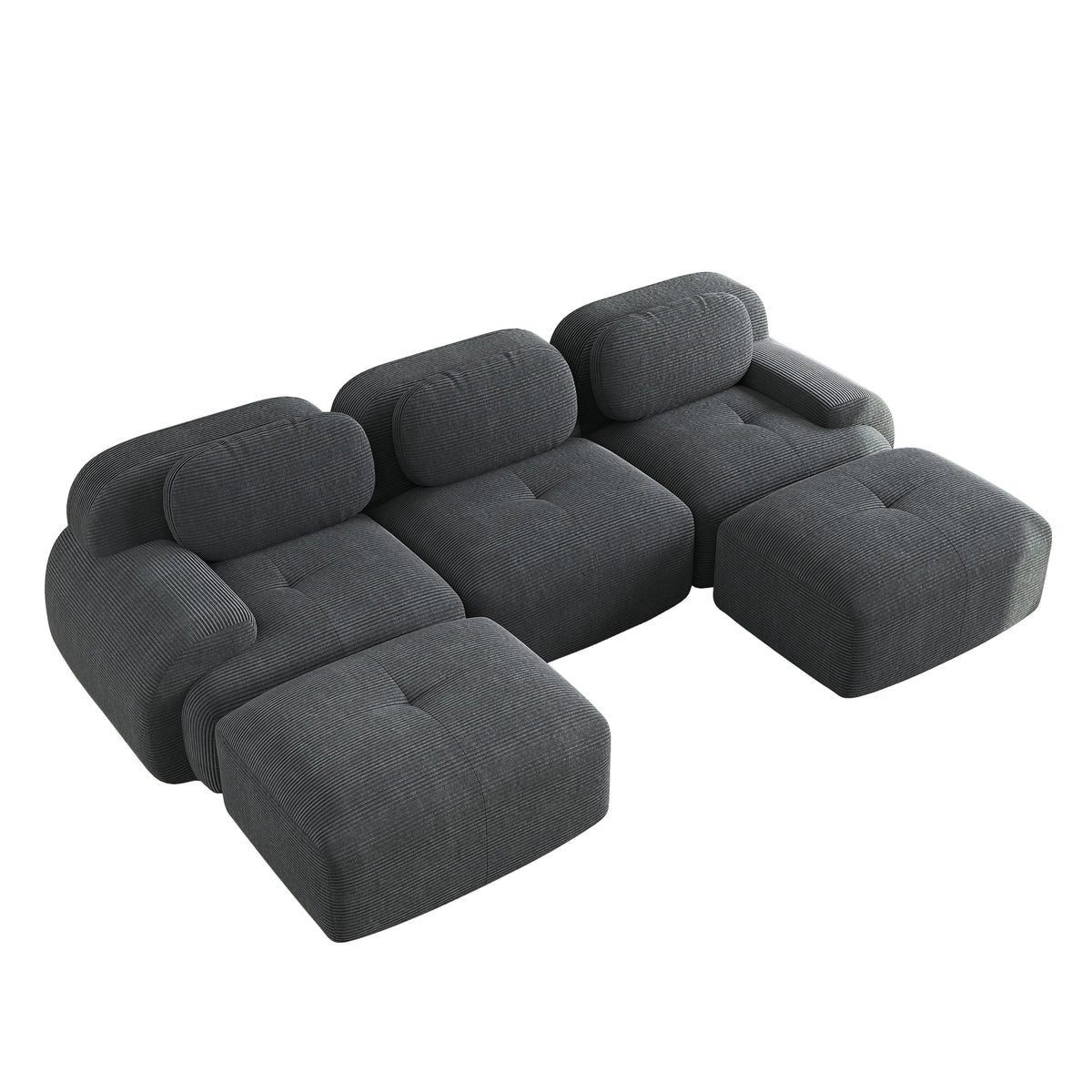 2-seater sofa bed in dark gray fabric with side pockets, modern convertible sofa