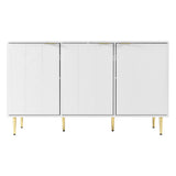 Sideboard moderne à motifs de fleurs 127×45×75cm Commode blanche avec pieds et poignées dorées 2 étagères 6 compartiments pour salon chambre à coucher et salle de bains