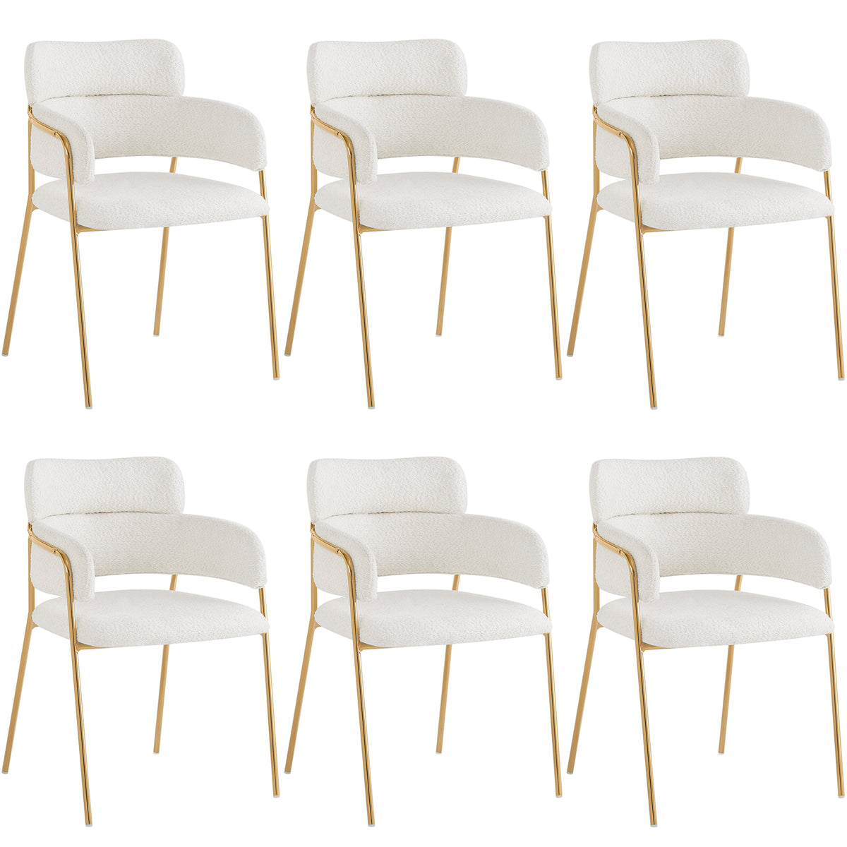 Lot de 6 chaises de salle à manger beiges avec pieds dorés, style moderne