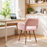 Lot de 6 fauteuils de salle à manger de style scandinave en fausse fourrure rose avec pieds en métal effet bois