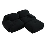 2-seater sofa bed in dark gray fabric with side pockets, modern convertible sofa