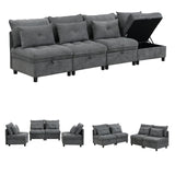 Ensemble de canapés modulables et séparables 4 places avec rangement, revêtu de chenille, gris