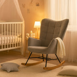 Fauteuil à bascule allaitement scandinave avec accoudoirs en tissu gris à surpiqûres - FUNKEL