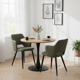 Runder Tisch in Walnussoptik Ø80 cm mit 4 schwarzen Samtstühlen, moderner und komfortabler Stil