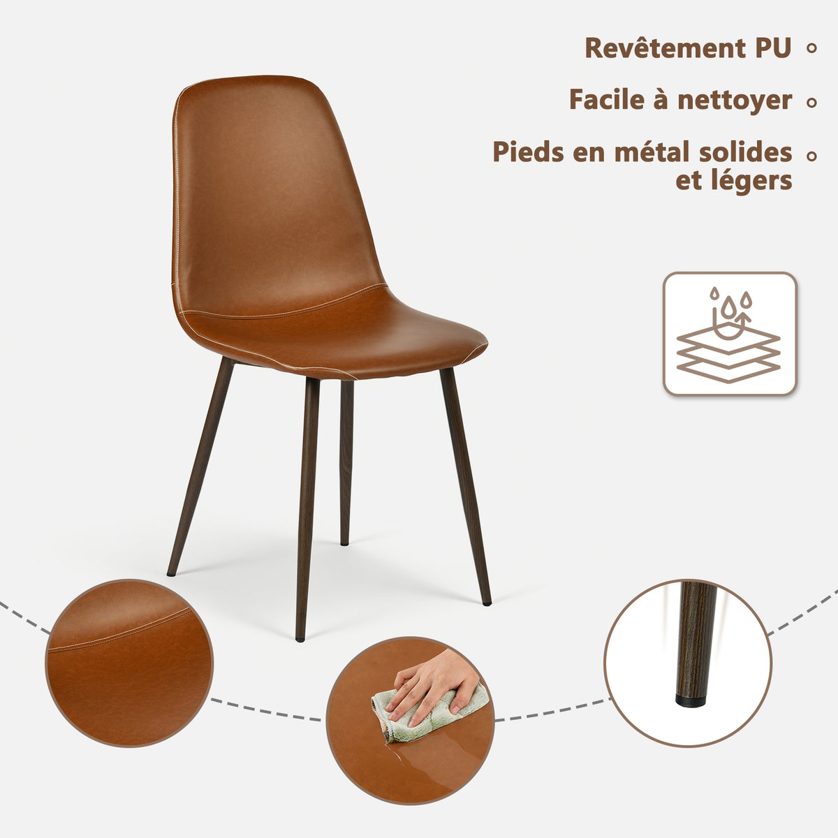 Ensemble table à manger extensible noire avec 6 chaises de salle à manger en PU, style scandinave