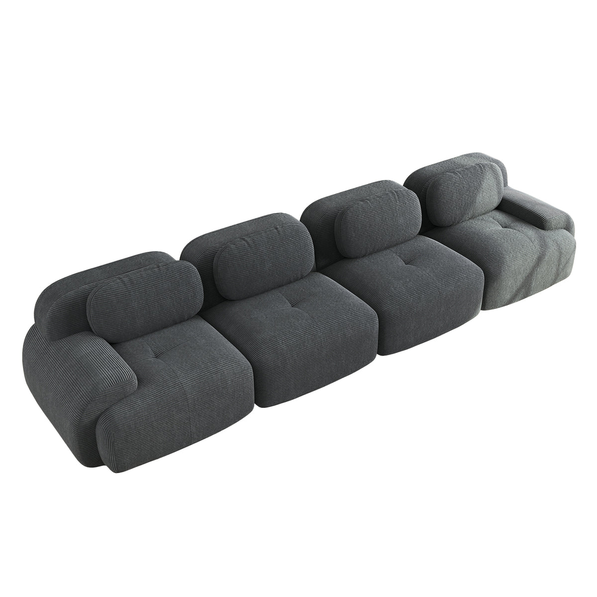 Ensemble de canapés avec accoudoirs incurvés et base antidérapante en tissu velours côtelé doux pour le salon, gris, siège 4