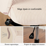 Fauteuil de bureau ergonomique pivotant et réglable avec accoudoirs en velours côtelé beige - THOMASINA