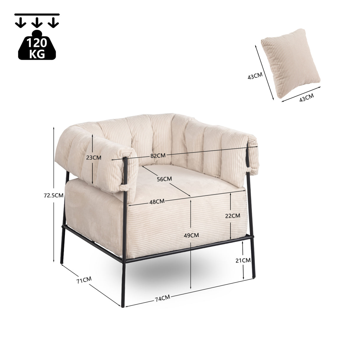 Loungesessel mit Armlehnen aus beigem Cord – DOMCO
