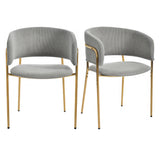Lot de 2 chaises modernes en tissu côtelé gris avec pieds inclinés en bois et métal, dossier ergonomique et pieds réglables