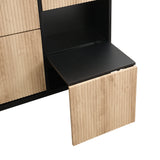 Meuble à chaussures avec banc intégré 100x25x100 cm en MDF noir et bois naturel, 3 abattants, étagères et assise escamotable, idéal pour entrée, couloir ou chambre