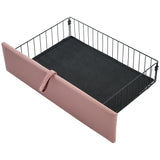 Verpacktes Kinderbett 90 × 190 cm mit LEDs und Schubladen, rosa Samt (ohne Matratzen)