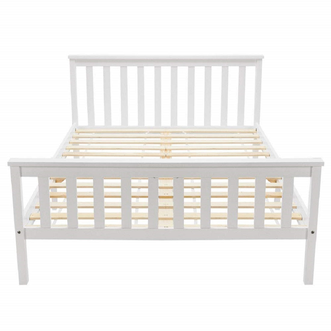 Double bed 140x200 cm in solid white pine wood with slatted box spring - robust and elegant design for adults and children (without mattresses)