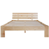 Lit double 140x200 cm en bois massif de pin naturel avec sommier à lattes et tête de lit, structure robuste et design intemporel, sans matelas.