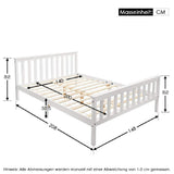Double bed 140x200 cm in solid white pine wood with slatted box spring - robust and elegant design for adults and children (without mattresses)