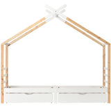 Children's cabin 90x200 cm white and solid wood wood with slatted base and 2 storage drawers (without mattresses)