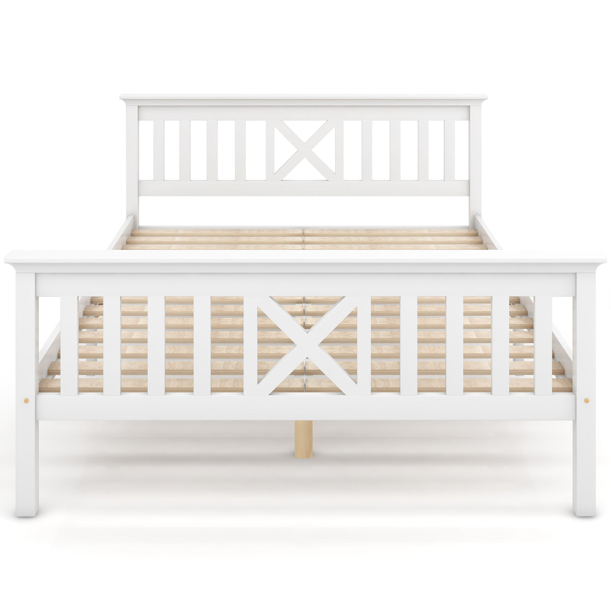 Lit double 140x200 cm blanc en bois massif de pin avec sommier à lattes et tête de lit (sans matelas)