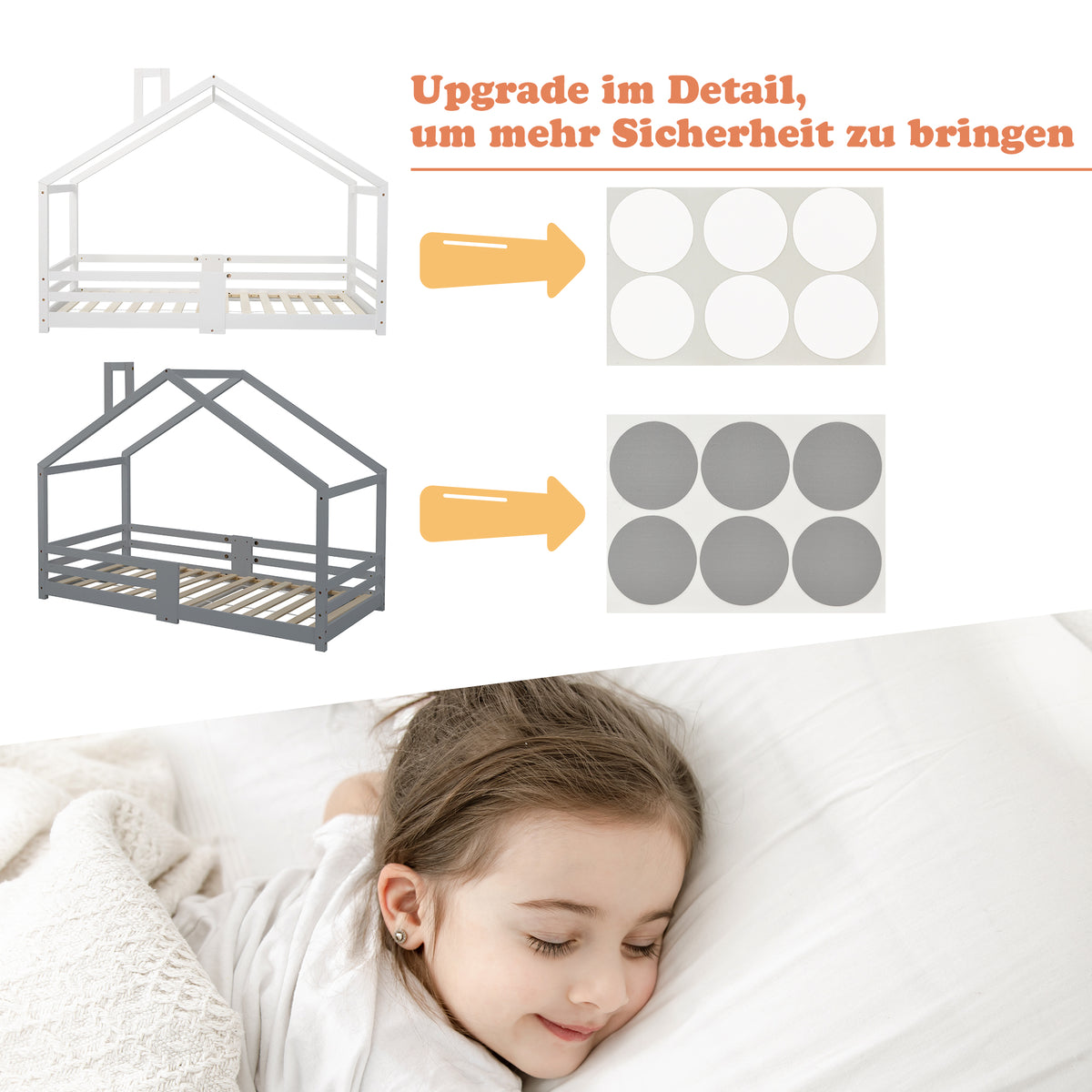 Lit cabane enfant 90x200 cm bois massif blanc avec barrière anti-chute et sommier à lattes