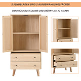 Buffet haut en bois style moderne avec portes en rotin et tiroirs â€?60 x 40 x 120 cm