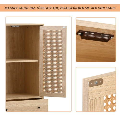 Buffet haut en bois style moderne avec portes en rotin et tiroirs â€?60 x 40 x 120 cm