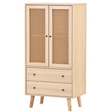 Buffet haut en bois style moderne avec portes en rotin et tiroirs â€?60 x 40 x 120 cm